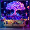 Black Light Tapestry Fluorescent Uv Reaction Wall Hanging Psychedelic Tree Of Life And Astronaut Jellyfish Room Home Decor