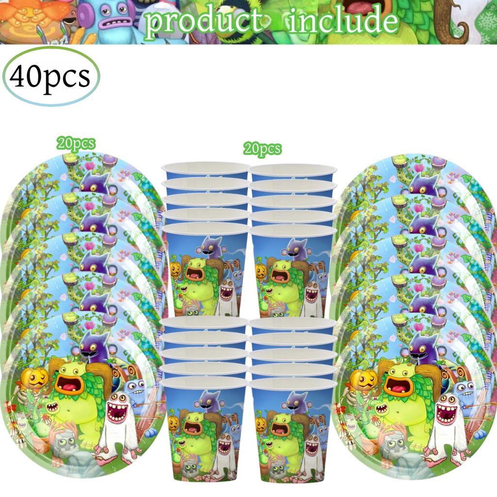 My Singing Monsters Födelsedagsdekorationer 20 personer Engångsservis Duk Tallrik Baby Shower Barnpresent Gåva Pojkfest Tillbehör