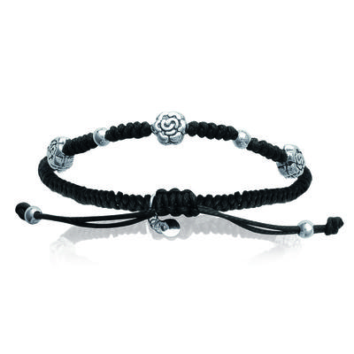 [I9118] - Bracelet Argent shambhala 'Flora' noir - 7 mm