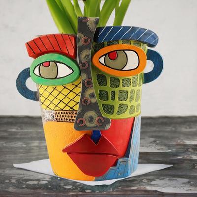 Abstract Face Planter Resin Head Flower Pot Picasso Brutalist Colorful Face Plant Pot for Indoor Outdoor Plants Home Decor