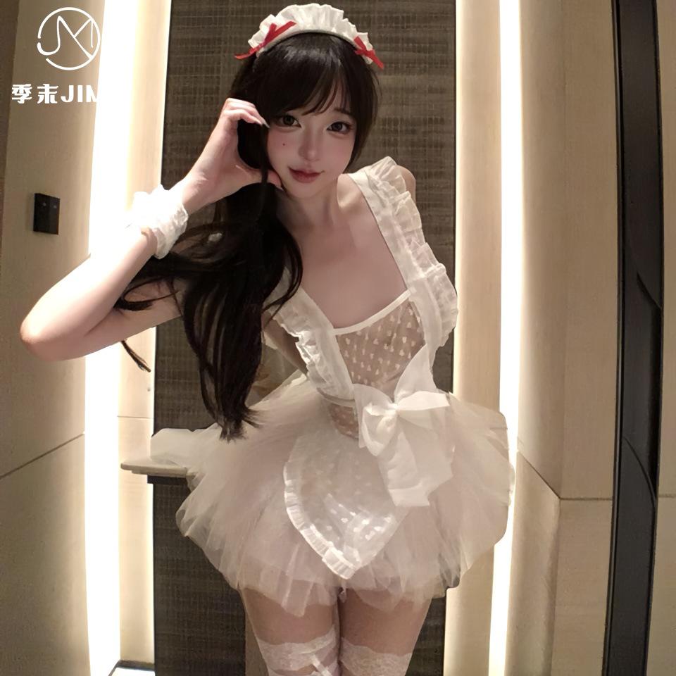 End of Season - Polka Dot Sweetheart - Pure Lace Japanese Sweet Bow Maid Nightdress Mesh Uniform Sex Underwear
