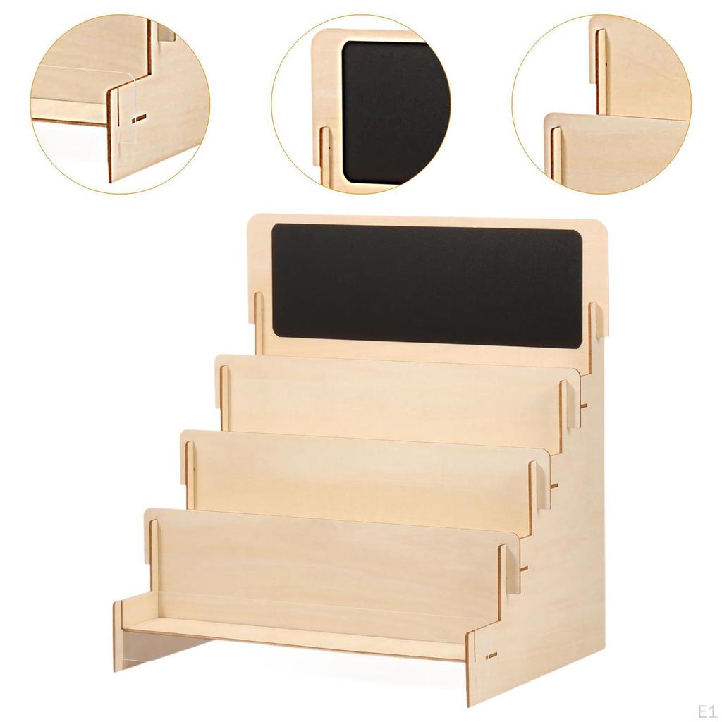 Suport de Afișare pentru Felicitări, Suport Raft din Lemn cu 4 Nivele Organizator de Postere pentru Măsuță Foto