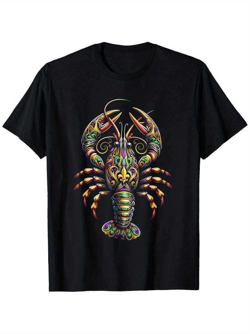 Vintage Graphic 100 Cotton TShirt Colorful Lobster Art Summer M