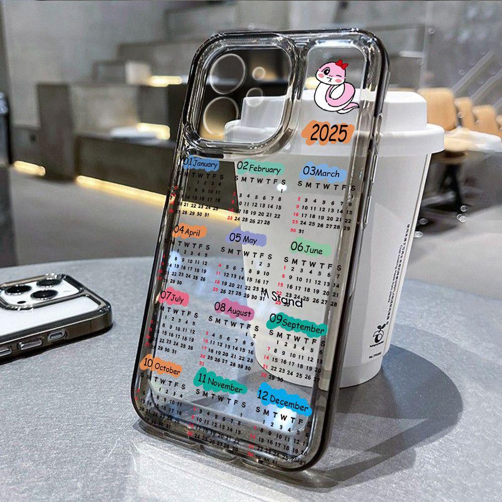 2026 Black Letter Year of the Snake Calendar Applicable to iPhone17promax Mobile Phone Case Apple 16 Transparent 14/13 Factory x