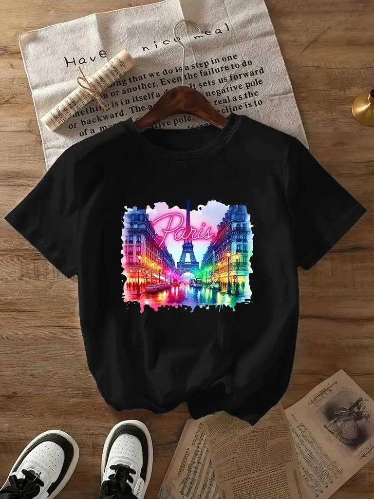 Paris Printed TShirts Casual TShirts with Short Sleeves And Spring And Summer Fashion WomenS Tops TShirts