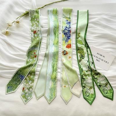 Top Novelty French Fashion Clothes Decorate Pointed Corner Women Scarf Luxury Printing Green Small Ladies Neck Tie Scarf