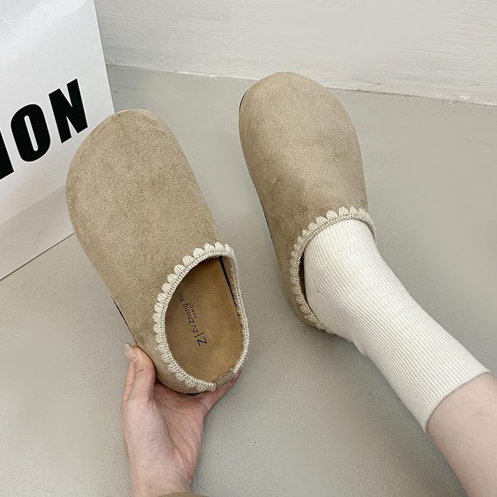 Retro Embroidered Birkenstock Shoes Bag Head Half Slippers Women's Outer Wear 2025 Autumn New Thick-soled Inner Height-increasing Birkenstock Single