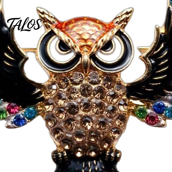 Decorative Clothing Accessory Colorful Rhinestone Owl Brooch Pin, Bird Shape Lapel Pin for Suit Dress Scarf Hat Bag Decoration, Gift Men Women Shiny