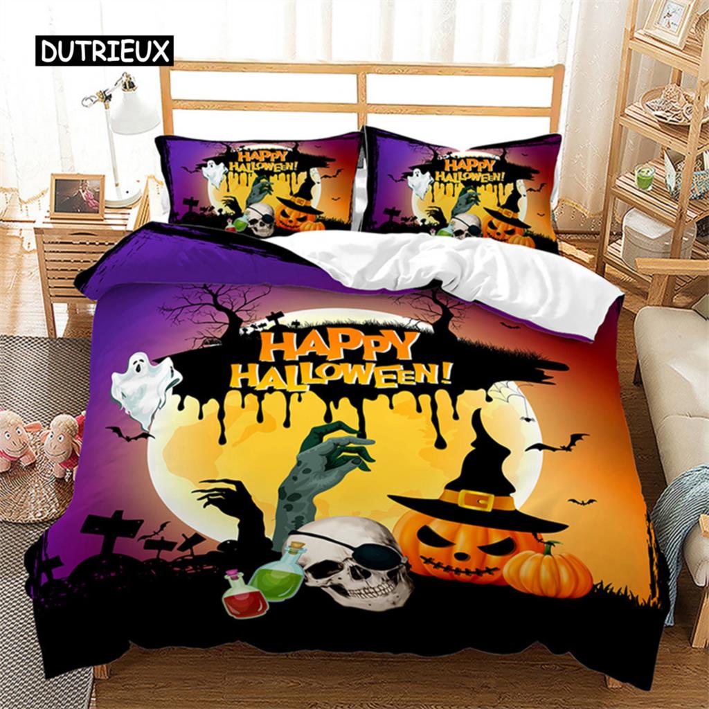 Halloweenský povlak na přikrývku Queen Kreslená dýně Obal na přikrývku Mikrovlákno Hororové téma Gotická strašidelná ložní souprava Pro chlapce Teenagery