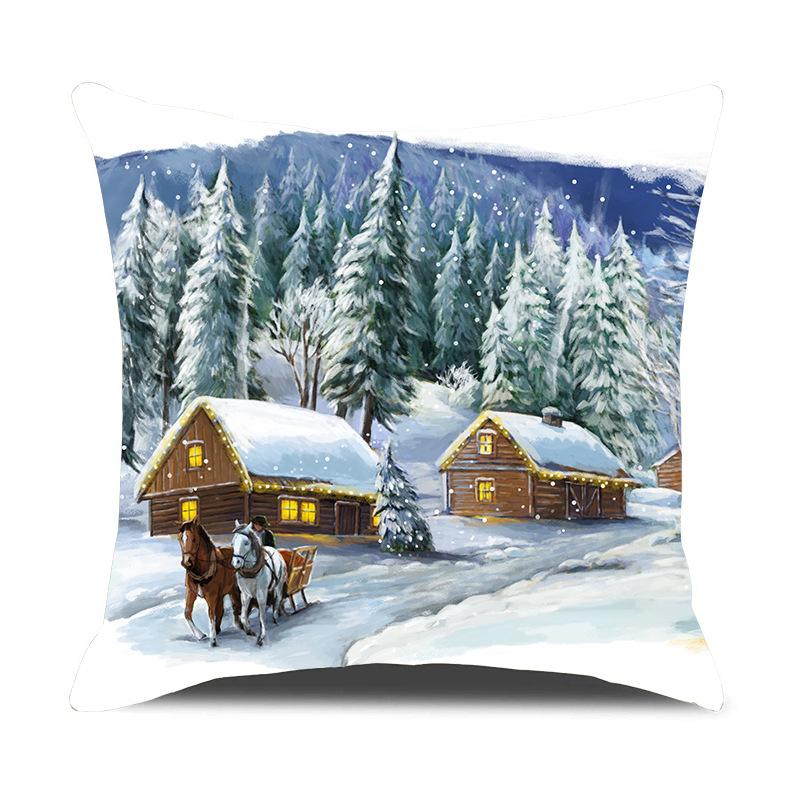 Red Car Christmas Tree Santa Cushion Cover Christmas Pillowcase Home Sofa Chair Bed Pillowcase