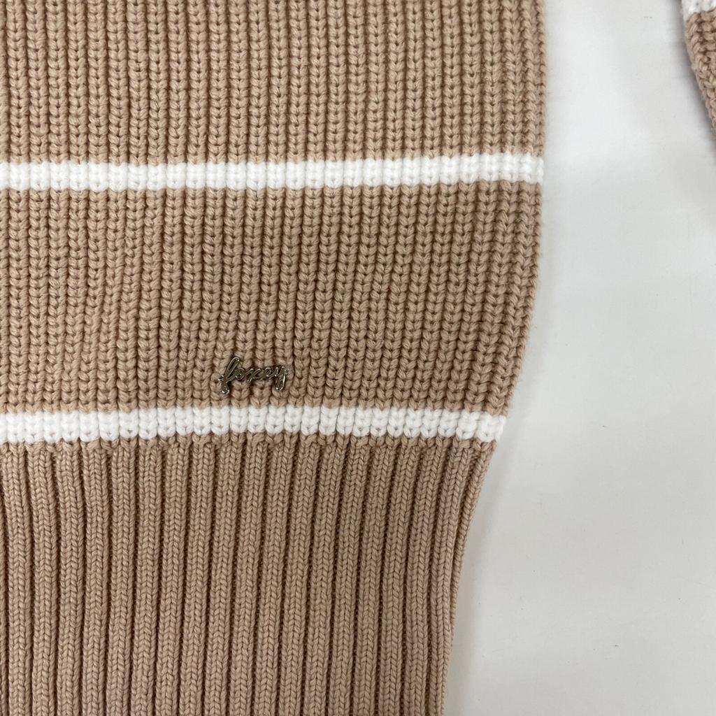 FOXEY 24 Year 44134 Beige X White Cotton Knit Top Olivia Stripe Knit Pullover Tops 40 Beige X whiteUsed