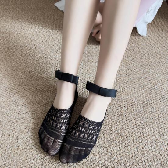 1 Pair Women Socks Elastic Shallow Mouth Design Lace Detail Crew Socks Invisible Low Cut Summer Socks Daily Wear