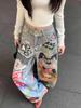 Damen American Retro Graffiti Weitbeinige Jeans