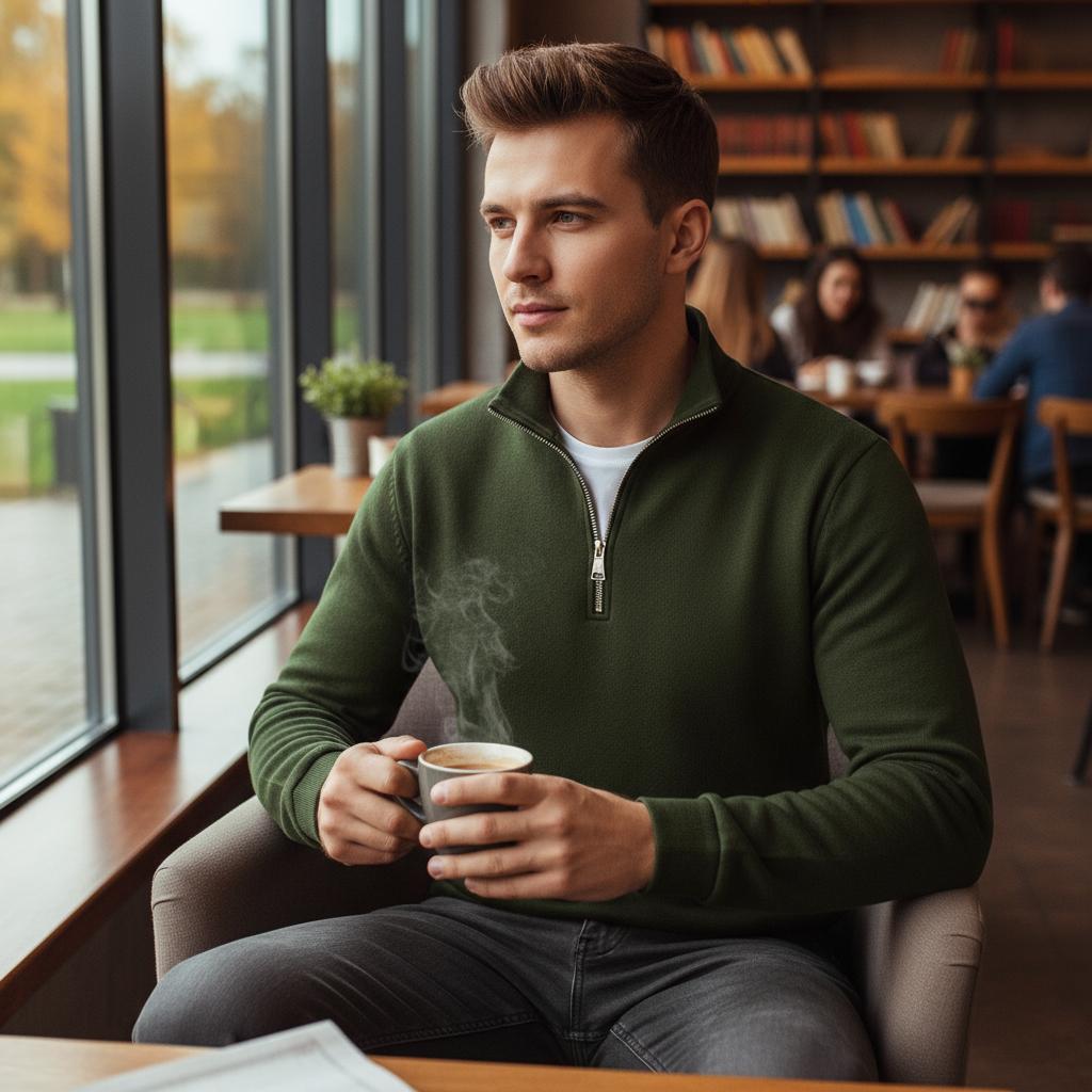 Men's Quarter Zip Pullover Sweater - Solid Color Long Sleeve Casual Top Slim Fit Half Zip Sweatshirt for Autumn & Winter Outwear