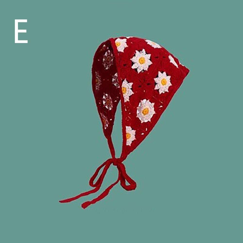 Sweet French Pastoral Style Triangle Headband Handmade Crochet Knitted Headscarf Hat Little Flower Headband Towel Spring Summer