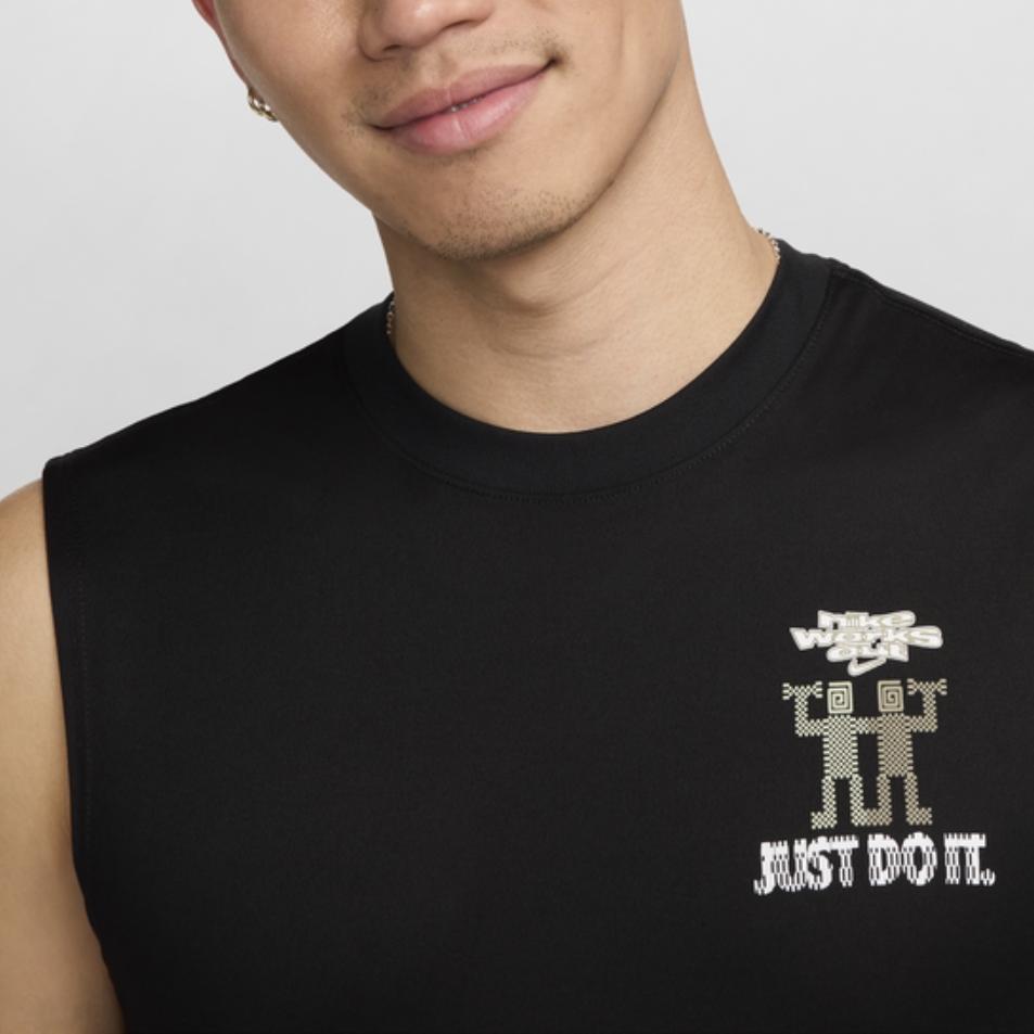 Nike Dri-Fit Sleeveless Fitness T-Shirt With Letter Print Crew Neck Men Tops Black FV8375-010