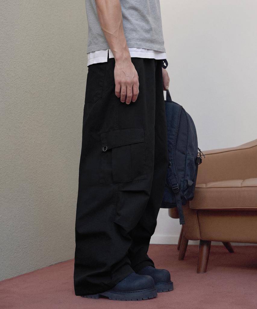Ledeoli Parachute Wide Cargo Pants [Cotton Black]