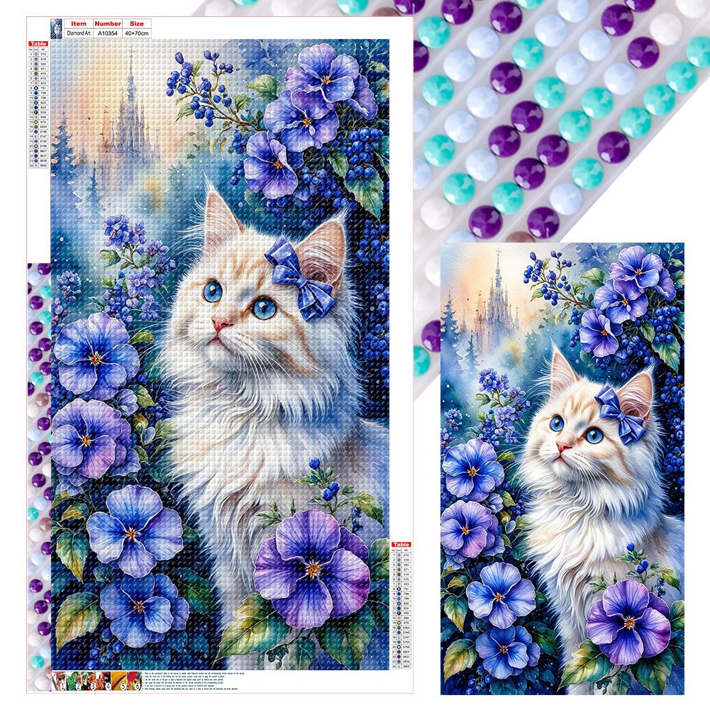 

Кошка Цветок 5D DIY Полная Выкладка Круглыми Алмазами Набор для Алмазной Живописи для Домашнего Декора Стен