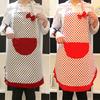 Women Cute BowKnot Dot Aprons Kitchen Restaurant Cafe Bib Cooking With Pocket