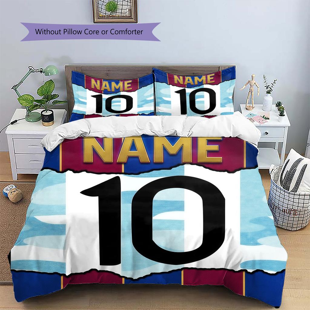 Custom Name Lionel Messi Pattern Bedding Quilt Set Home Decoration Gift (1 * duvet cover + 2 * pillowcase without core)