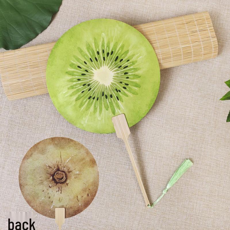 Ручная роспись, двусторонний, круглый веер-киви