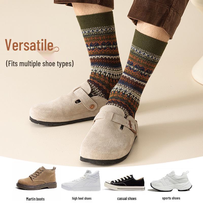 Men's Argyle Mid-Tube Socks - Autumn/Winter, Color-Blocking Retro Ethnic Style