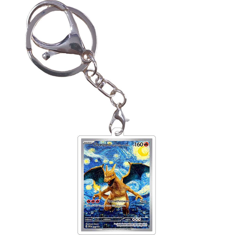Pokemon Keychain Van Gogh Oil Painting Series Eevee Charizard Mew Mewtwo Acrylic Small Cards Anime Game Pendant Game Prop Toys