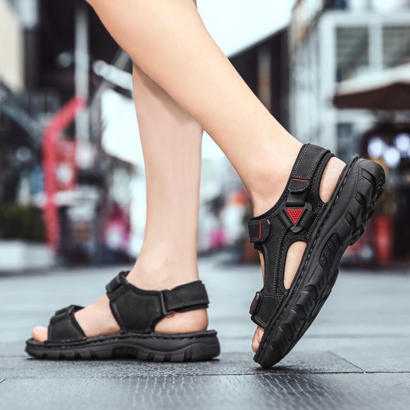 Sandálias Esportivas de Couro Masculinas de Verão para Exterior Casuais Antiderrapantes Sandálias de Praia