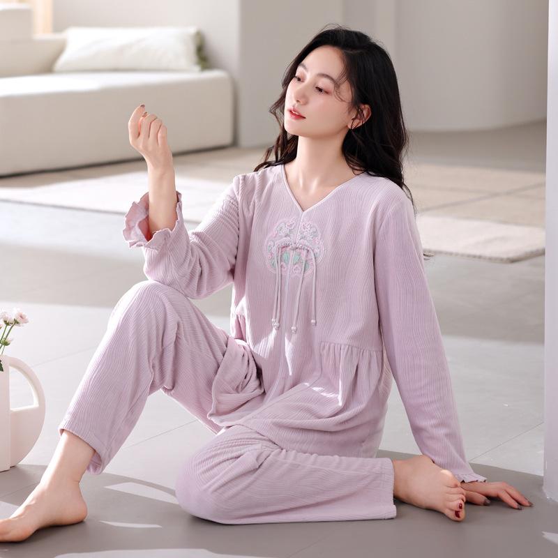 Island Fleece Pajamas Women'S Autumn And Winter Coral Fleece Long-Sleeved Winter Thin Fleece Loungewear Set