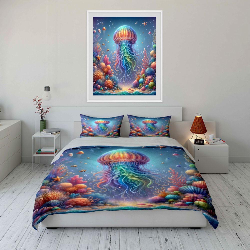 "Colorful Ocean Jellyfish Set" Soft Skin-Friendly Bedding Set Includes 1 Duvet Cover And 2 Pillowcase, Gift