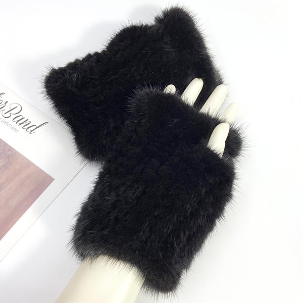 Real Mink Fur Fingerless Gloves for Women Girls Natural Fur Knitted Mittens Warm Soft Luxury Winter Gloves
