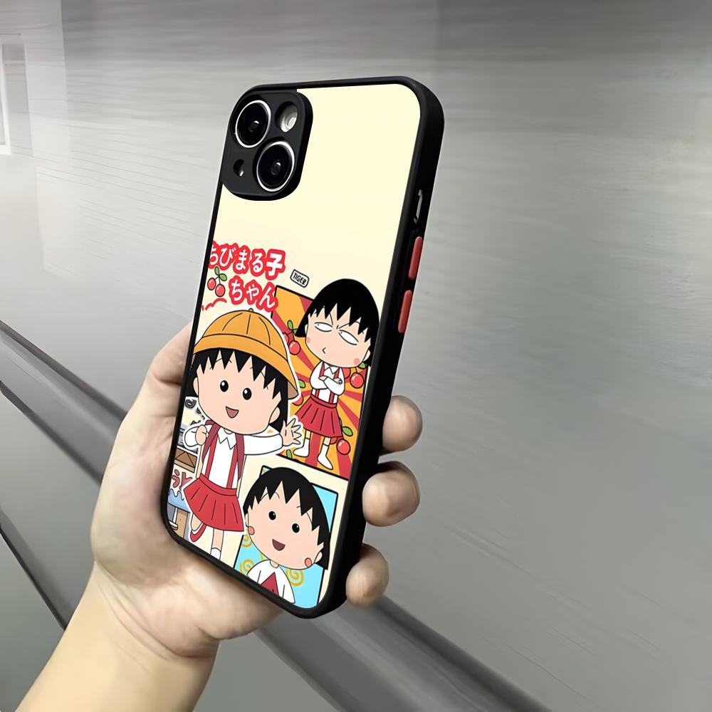 Cute Chibi M-Maruko C-Chan Phone Case For Iphone 17 16 15 14 13 12 Pro Max Xr Air Plus Skin Feel Black Hard Shell Cover