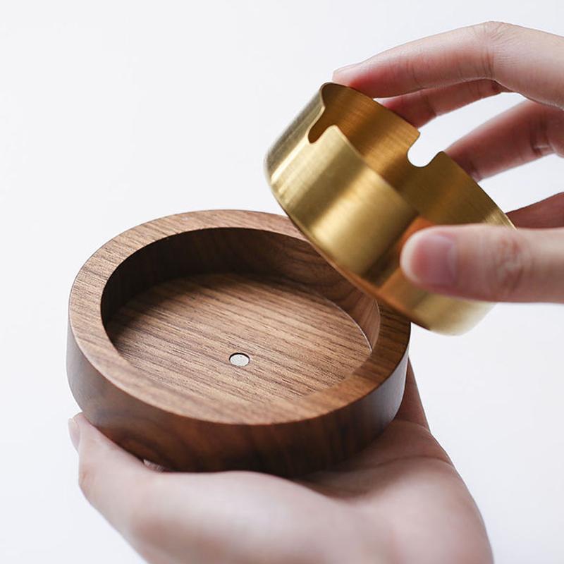With Stainless Steel Liner Walnut Wood Ashtrays Indoor Walnut Wood With Lid Fly Ash Ashtray Ash Tray Living Room