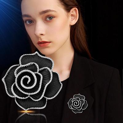 Temperament Black White Camellia Flower Brooches Mourning Corsage Pin For Woman Shirt Dress Scarf Clothing Accessories