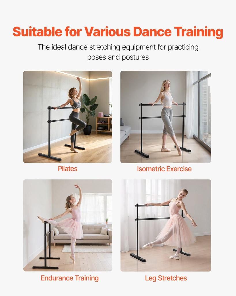 Barra de Ballet, Barra Doble para Casa, Barras de Ballet Portátiles Independientes para Estiramiento y Danza, Altura Ajustable, Antivibración, Gimnasio de Fitness, Estudio