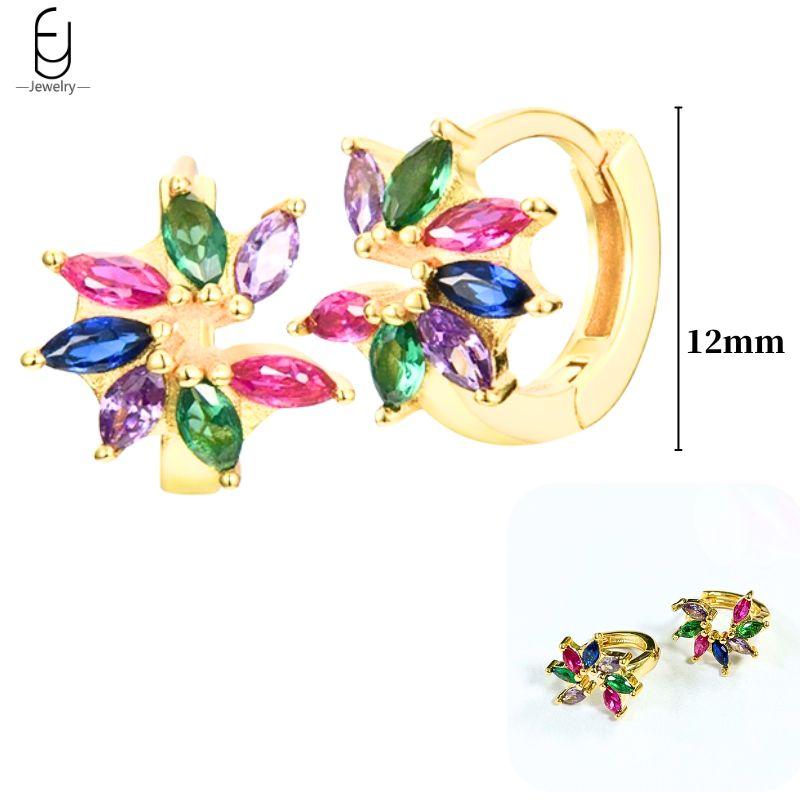 925 Silver Ear Buckles Fashion Hoop Earrings Colorful Crystal Pendants Gold Earring Premium Luxury Women's Jewelry Gift