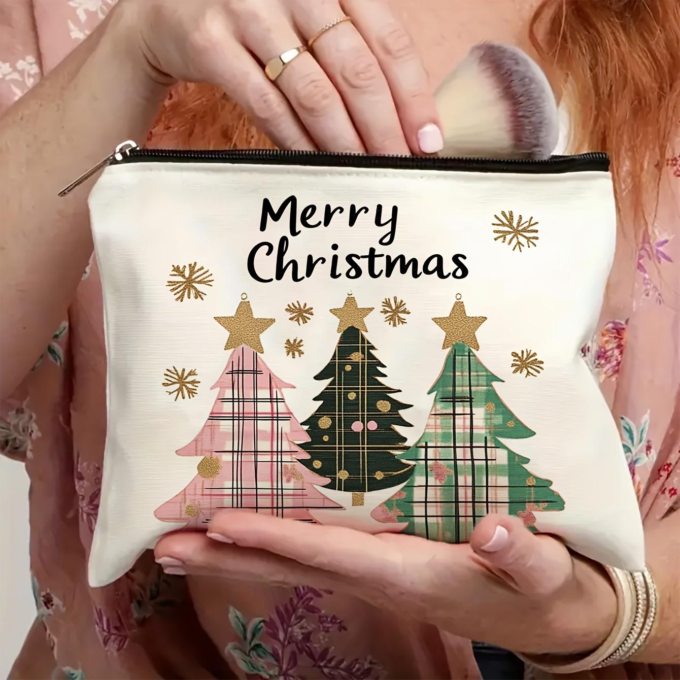 

1 шт. Косметичка большой вместимости в виде рождественской елки - Прочный имитированный лен, , Без запаха, Идеально подходит для хранения в путешествиях