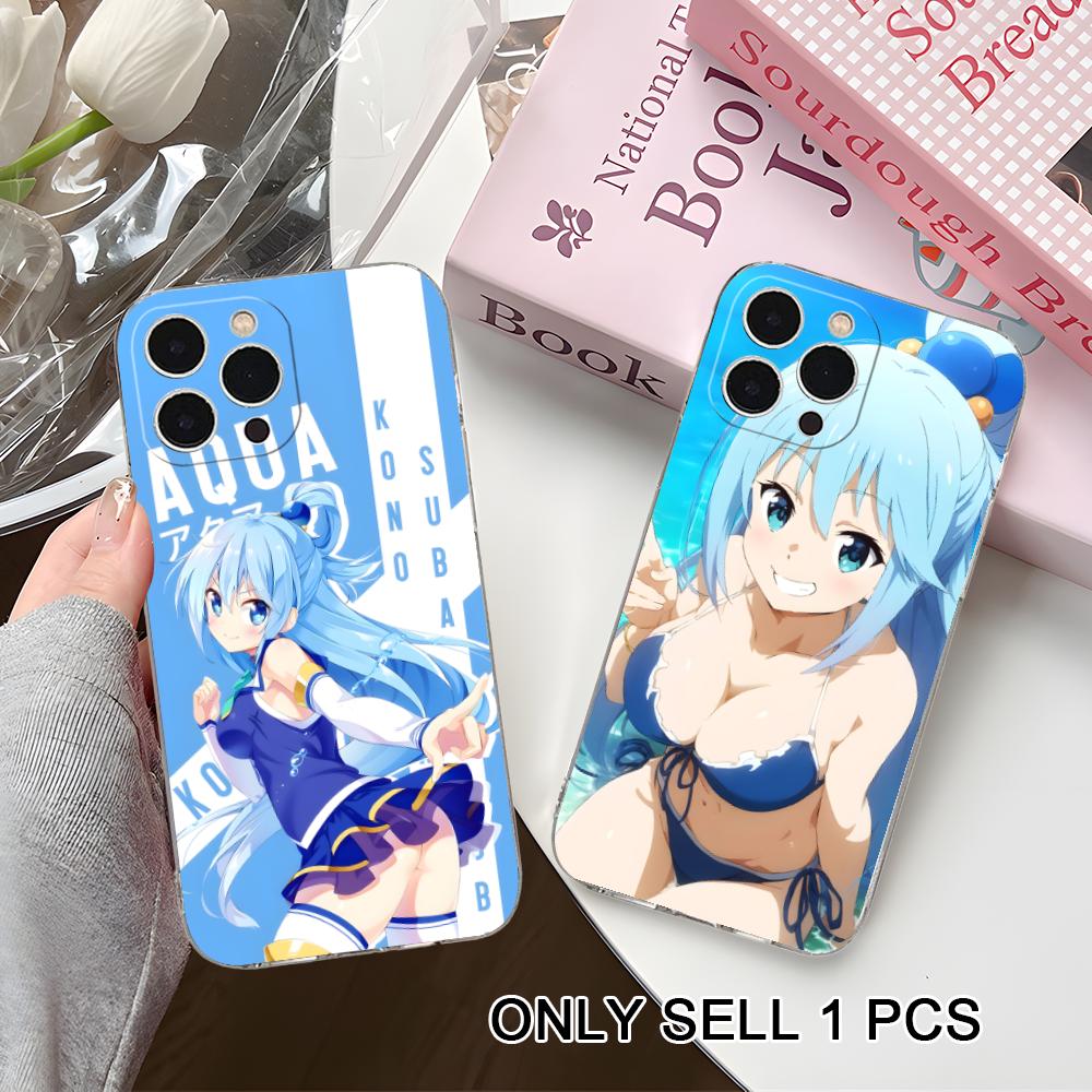 Konosuba Aqua Clear TPU Mobile Case for iPhone 17 16 15 14 13 12 11 X XR XS Air Pro Max Plus Mini Colorful Cover