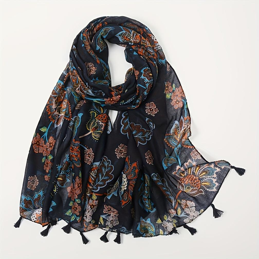 Newest Flower Printed Scarf Hijabs Tassels Women Shawls Cotton Muslim Hijab Headscarf Wraps Large Size Fashion Head Scarves