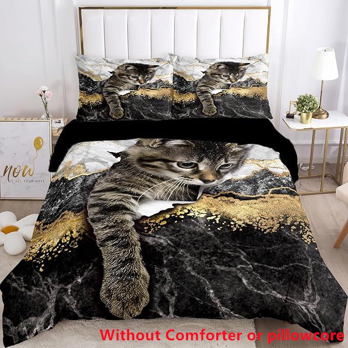 Cat Cartoon Digital Printing Quilt Cover Shein Tk Three-Piece Quilt Cover