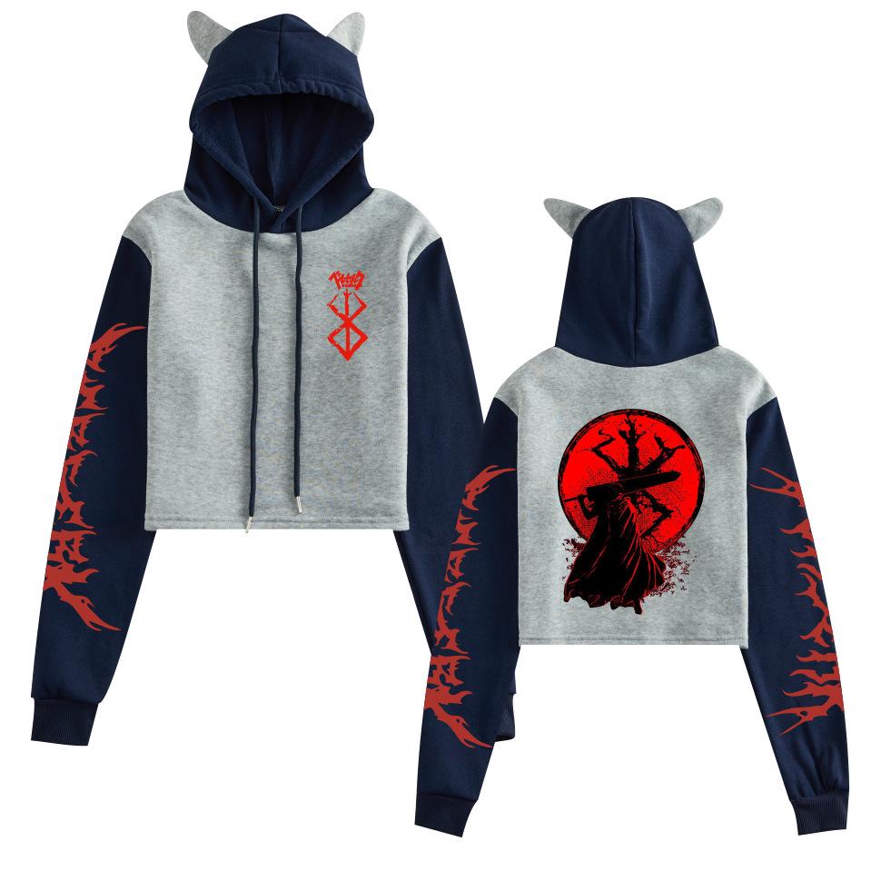 New Demon Slayer Cat Ear Color Block Hoodie - Plus Velvet, Loose Fit, Casual Pullover