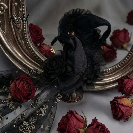Cosplay Costume Supplies Halloween Witch Hat with Rose for Women, Gothic Vintage Mini Wizard Fancy Dress Accessories Headpiece Veil Costume,