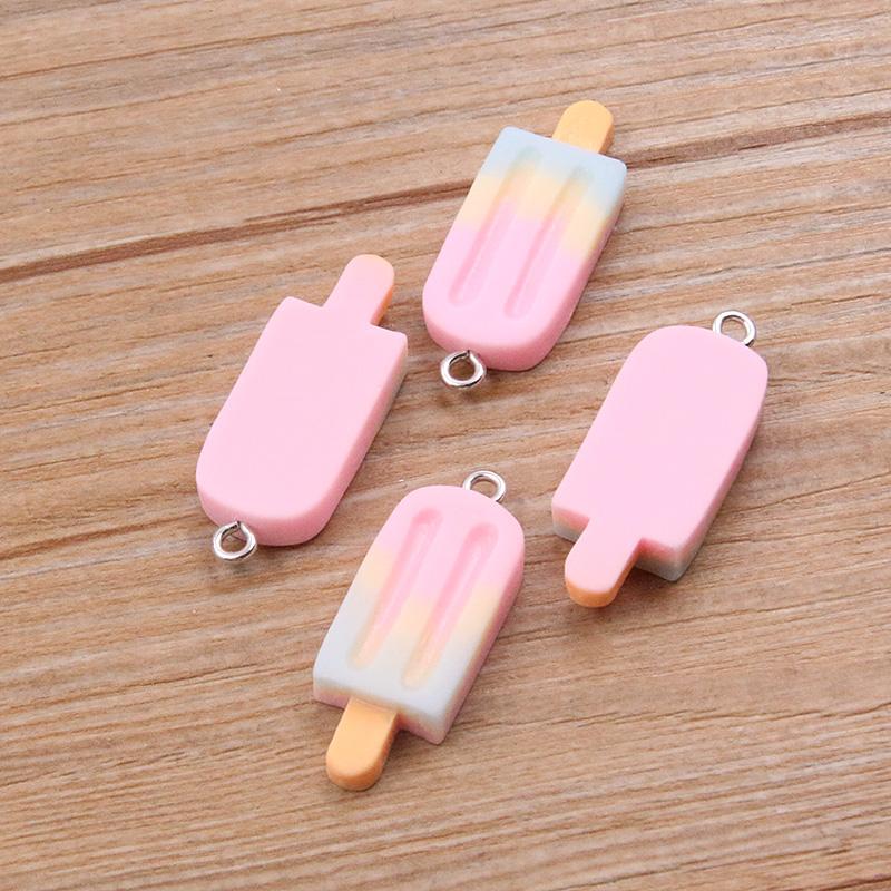 10PCS 12X32MM Mix Gradient Color Small Ice Cream Charms Resin Simulated Food Pendant For Making Jewelry DIY Earings Decoration