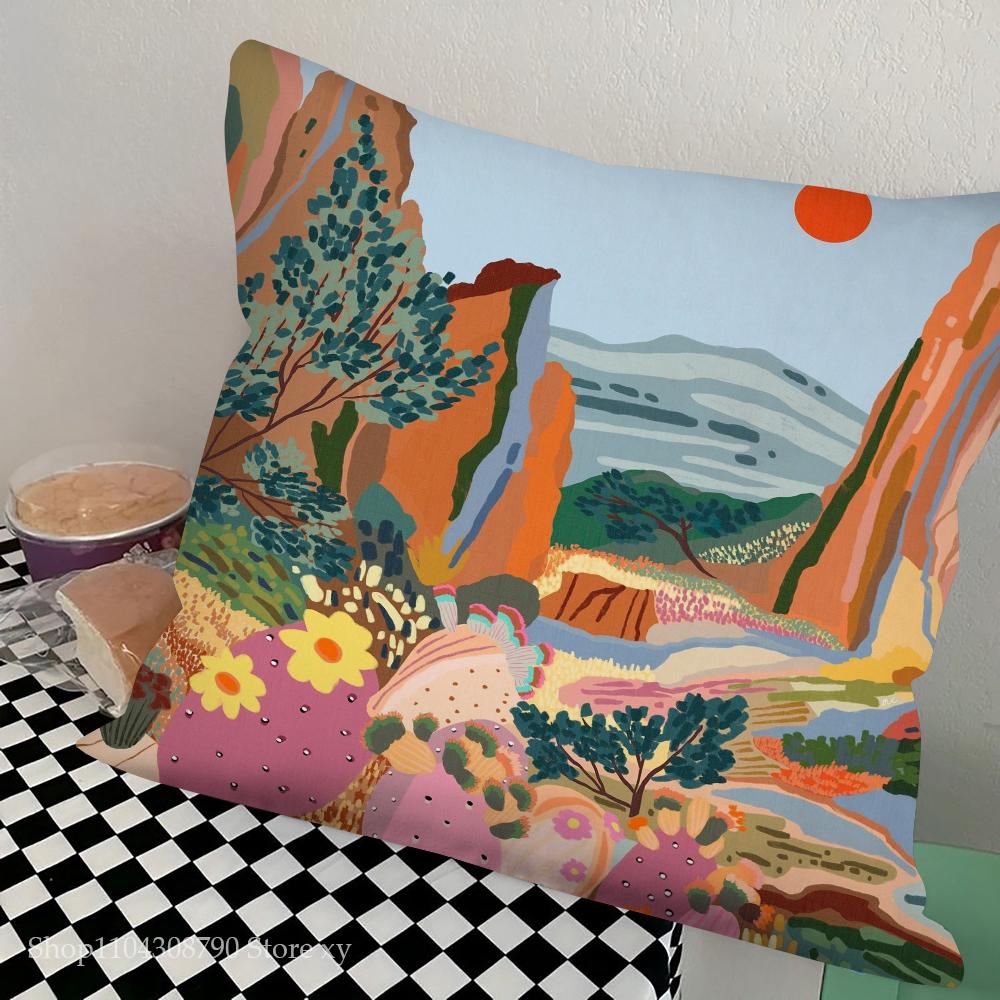 Mountain Landscape Abstract Mountain Art Pillow Case Square Pillow Bedroom Sofa Leisure Comfort Car Living Room Home Decoration