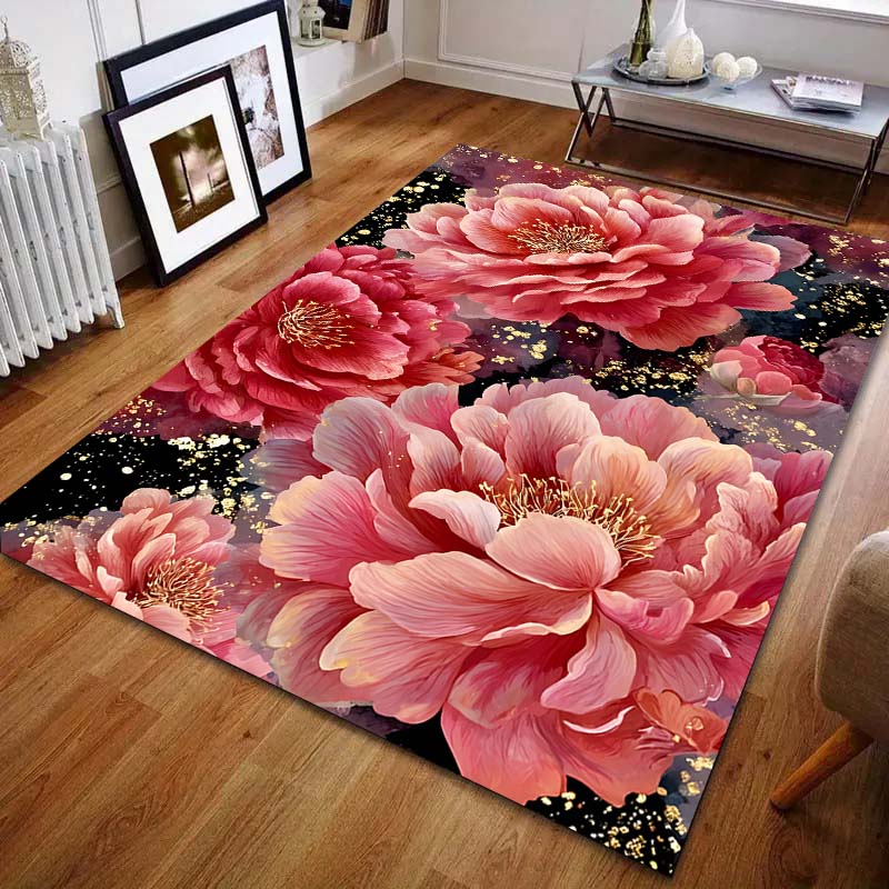 Multiple sizes Rich pink peony Carpet for Living Room Bedroom Sofa Home Decor Rus Non-slip Floor Mat Luxury Gift