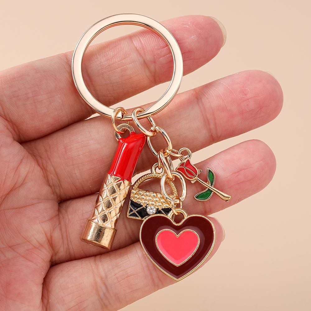 Aihua Elegant Brand Design Red Lips Highheels Perfume Lipsticks Keychains For Women Girls Handbag Pendant Keyrings Jewelry Gift