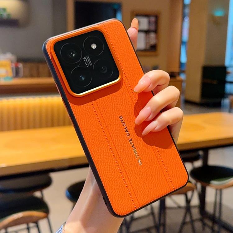Metal Camera Lens Frame Buttons Vegan Leather Phone Case For Xiaomi 14 Ultra, Shockproof Protective Cover