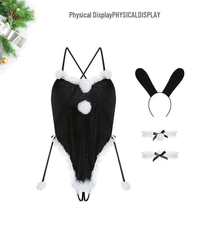Velvet Bunny Girl Open-Crotch Bodysuit - Sexy Christmas Lingerie Set
