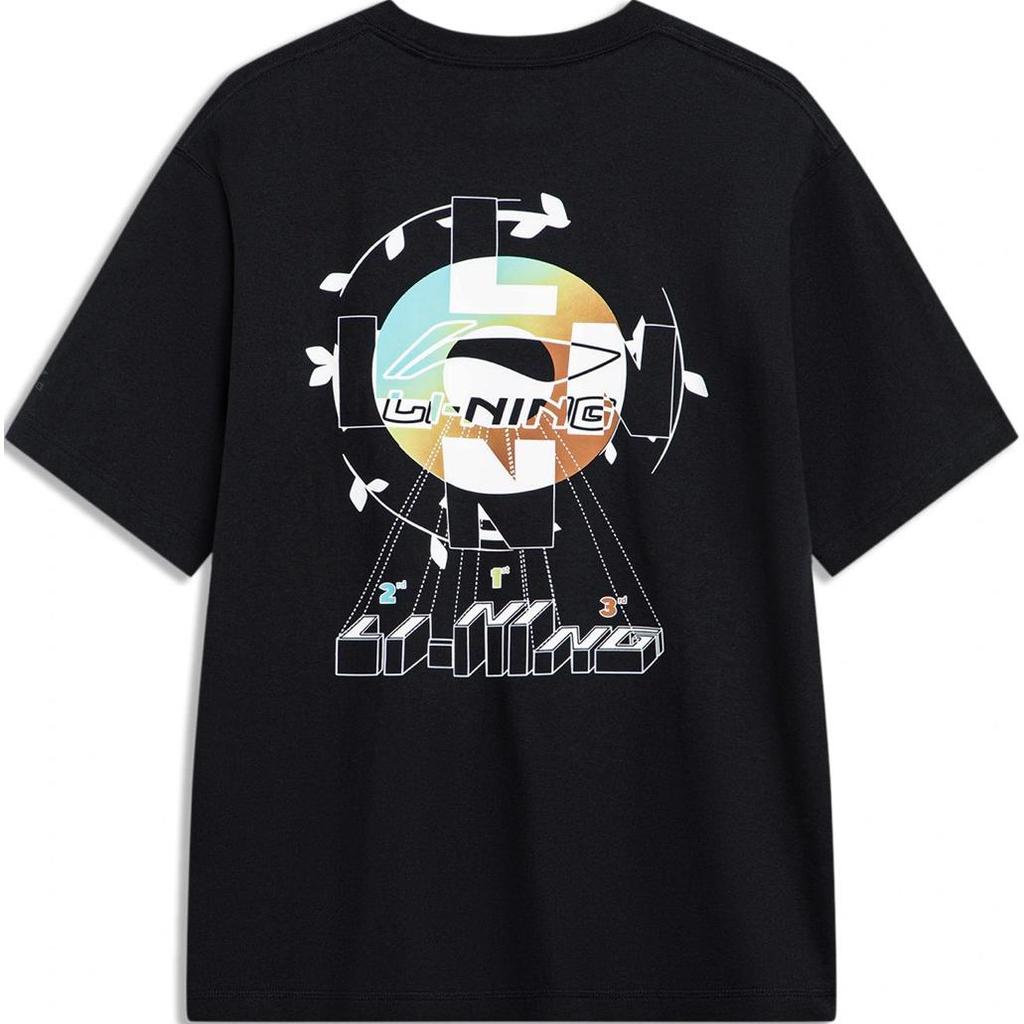 Li Ning Brand Logo Round Neck Straight Cut Short Sleeve T-Shirt Men Tops Black AHST803-2