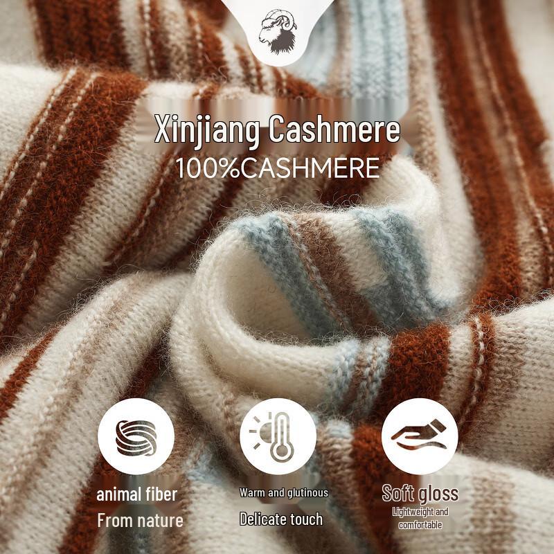 Zhaojun Women's Striped 100% Cashmere Half-Turtleneck Sweater